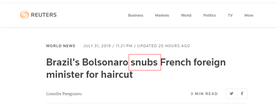  （路透社：巴西的博索纳罗因为剪头发怠慢法国外长）