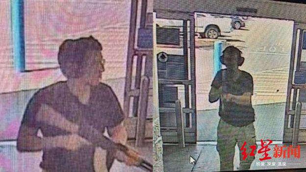 超市监控视频显示，枪手在进门后立即向人群开枪射击 图据BBC新闻