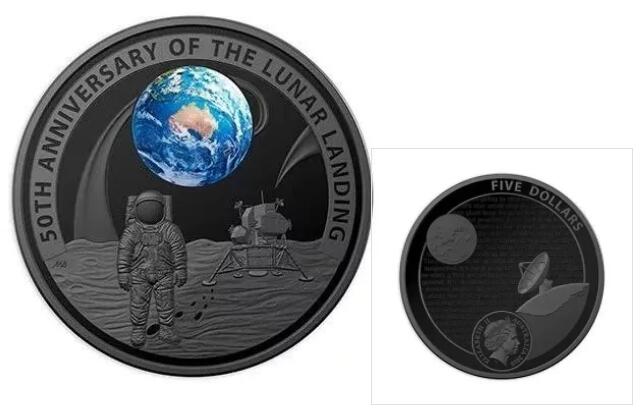 新币发行人类登月50周年纪念币少见的镀镍弧形币