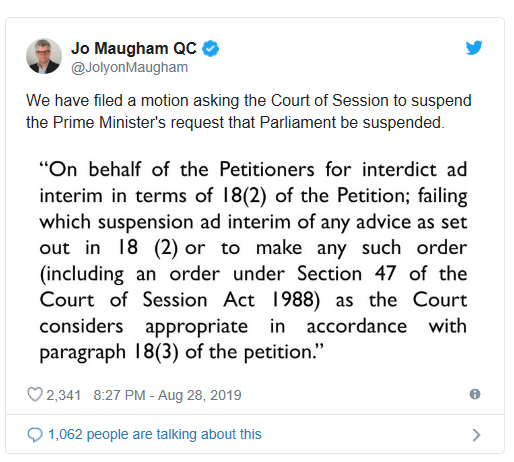 皇家律师Jo Maugham发起动议。来源：推特