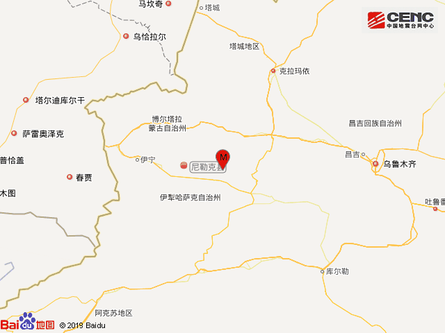 新疆伊犁州尼勒克县发生30级地震