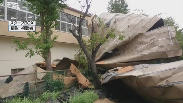  千叶市一所小学的体育馆顶棚被吹坏（NHK电视台）