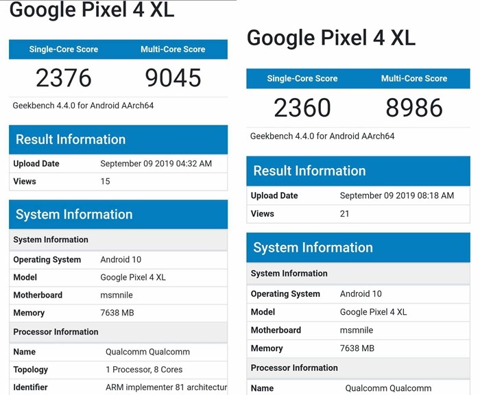 谷歌Pixel 4 XL现身GenkBench 8GB运行内存+成绩比骁龙855低