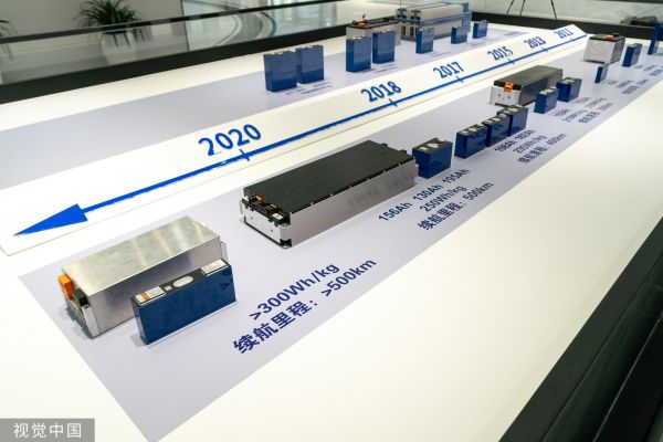 资料图片:宁德时代展示的新能源电池系统。(视觉中国)