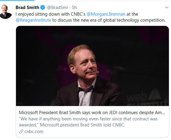 微软总裁史密斯参加里根国防论坛。来源：推特