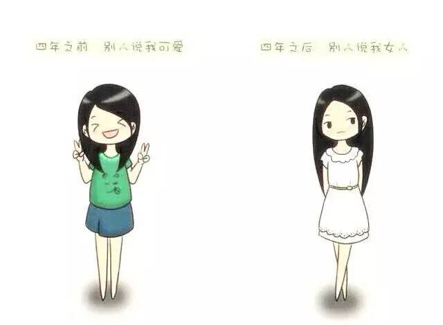 四年之前,别人说我可爱:四年之后人家说我女人.