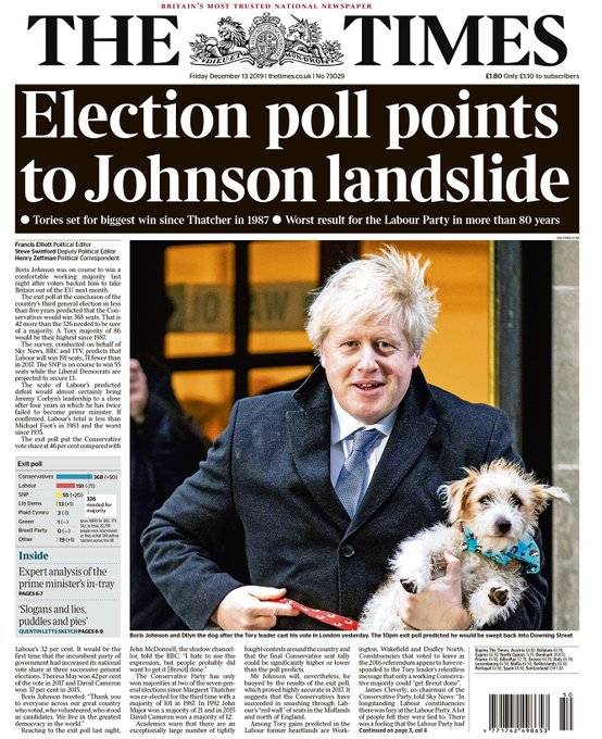13日一早,英国各大报纸已经为约翰逊准备好了头版头条: 《卫报》:工党