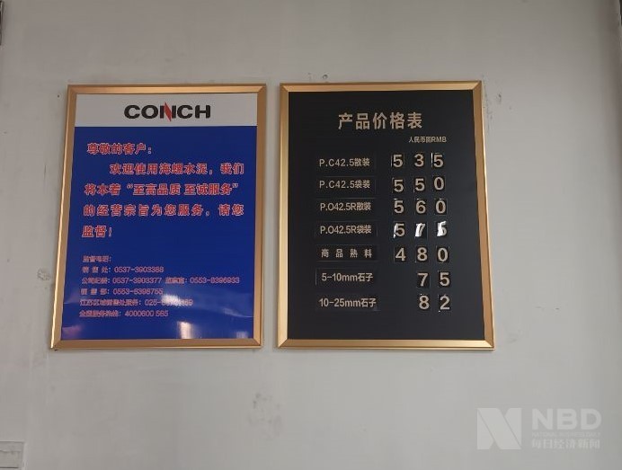 济宁海螺厂区内悬挂的产品价特殊