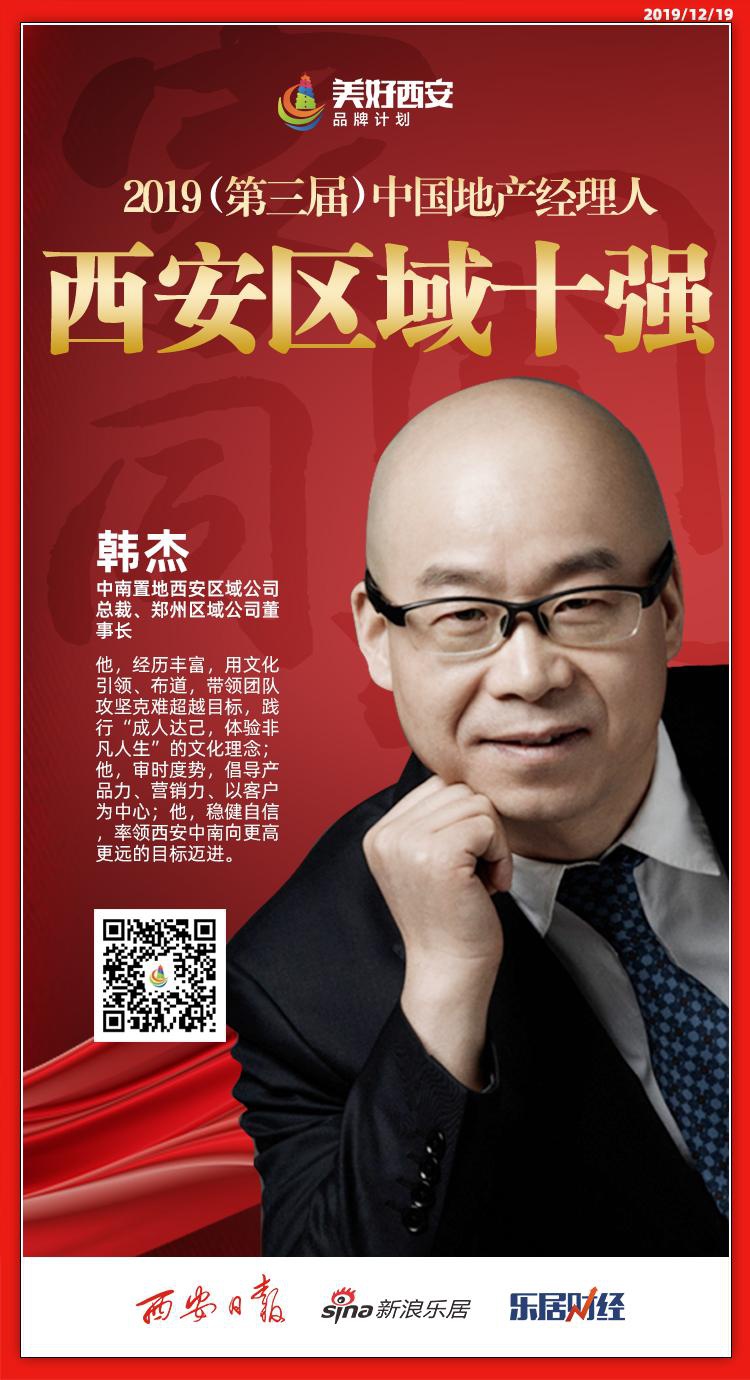 快讯中南置地韩杰荣获2019中国地产经理人评选西安区域十强