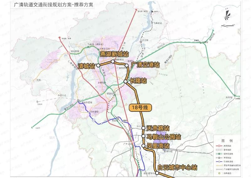 设狮岭站,军田站,经山前旅游大道,北延至清远,设美林湖站,止于广清
