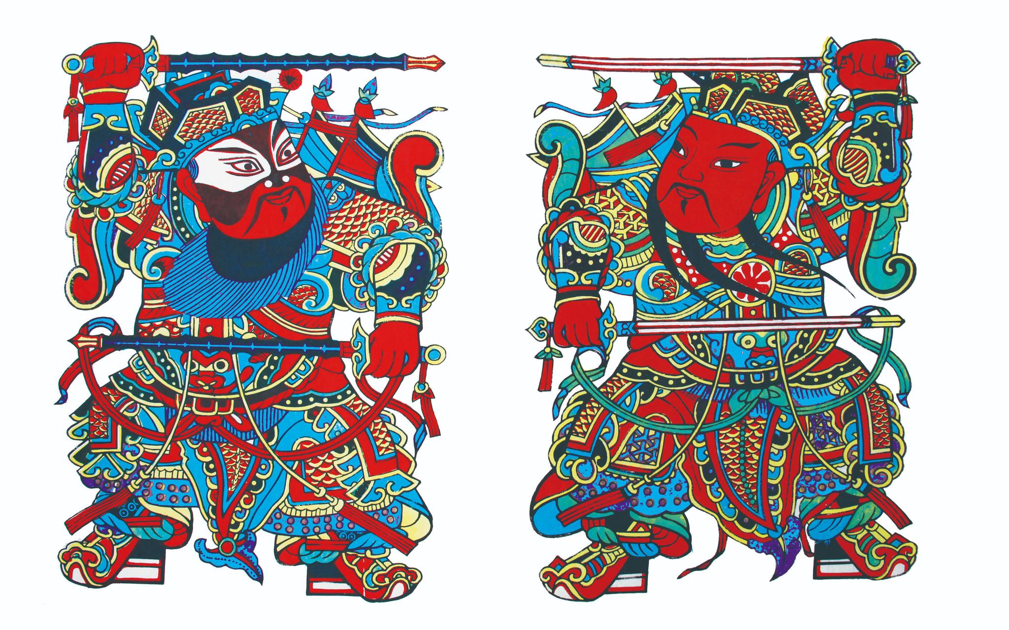 武强木版年画红挨黄喜洋洋要喜气红和绿