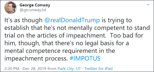 乔治·康威讽刺特朗普假装“精神状态不稳定”