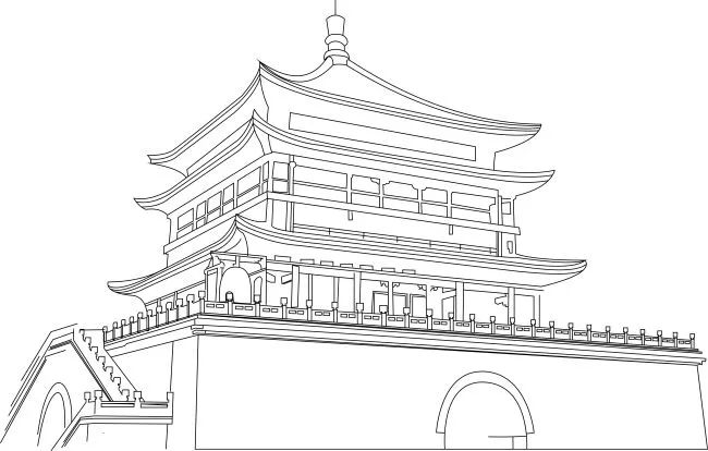 西安标志性建筑线描图片