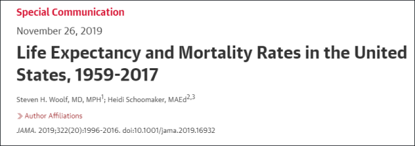  《美国医学会杂志》报告：1959-2017美国预期寿命和死亡率
