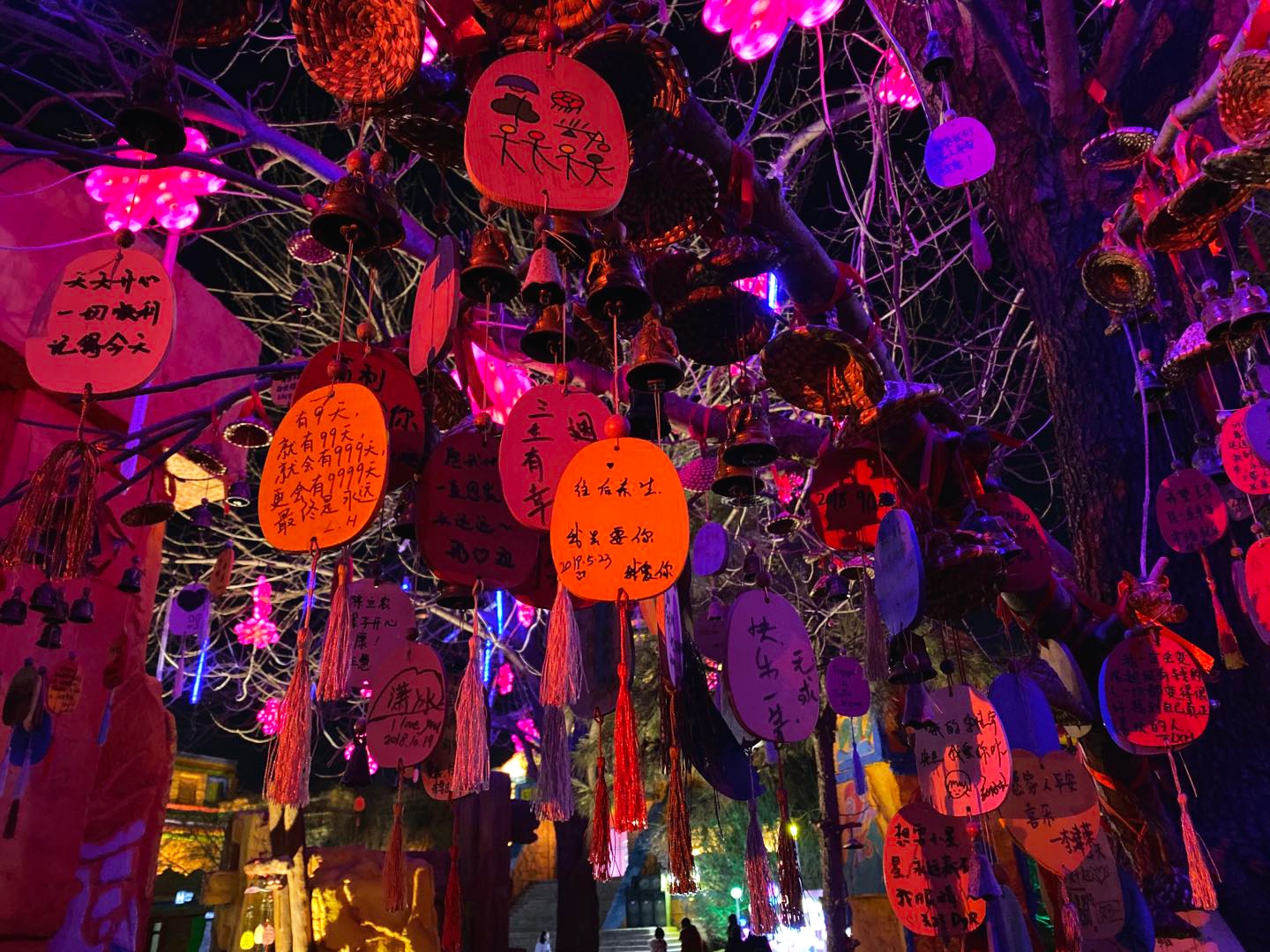 许愿树下尽收眼底五彩缤纷的水果彩灯不经意间抬头仰望随意穿梭也可以