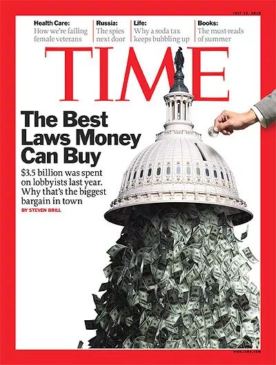  （2010年7月12日出版的美国《时代周刊》杂志封面，封面故事为说客影响金融改革）
