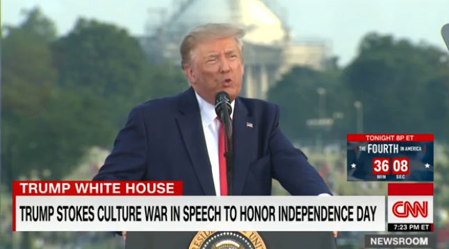 特朗普在白宫独立日庆典上讲话 来源：CNN视频截图