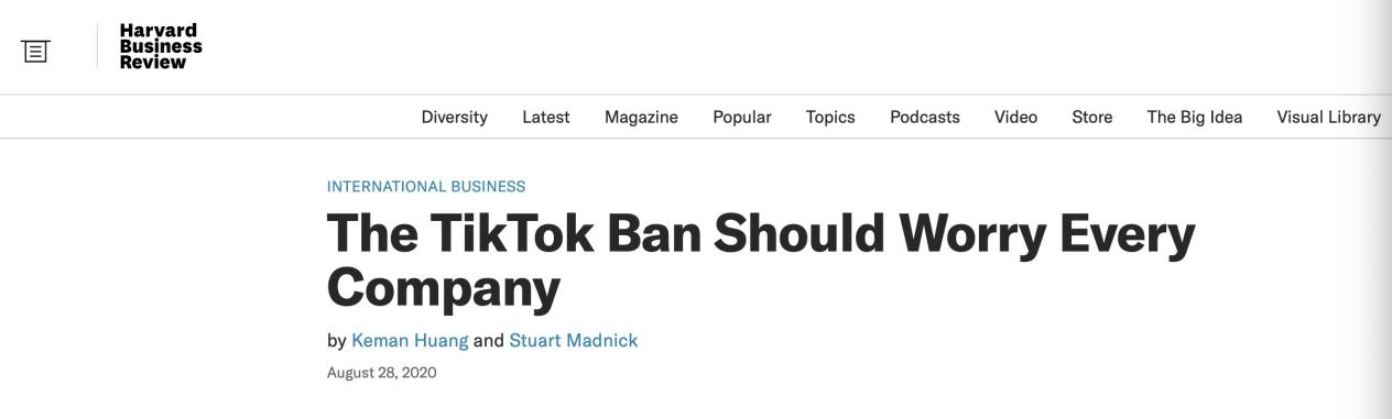 △《哈佛商业评论》：TikTok禁令让所有企业感到担忧