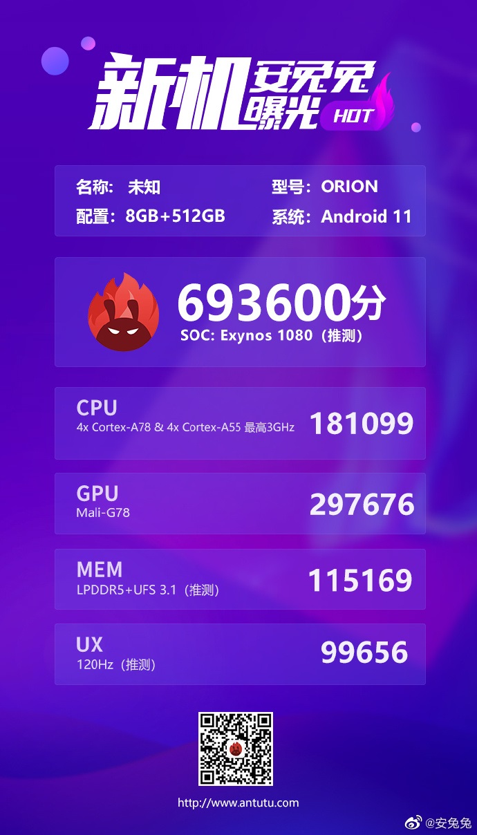 预告过的三星Exynos 1080跑分疑似曝光 GPU优势明显