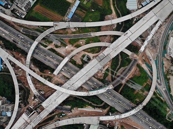 深圳外环高速公路跨梅观高速公路黎光互通立交俯瞰图