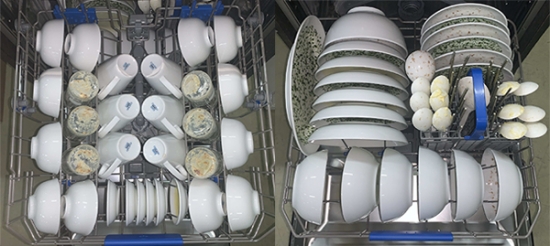 方太水槽洗碗机餐具摆放既然测试洗碗机的"清洁能力",我们选择相同