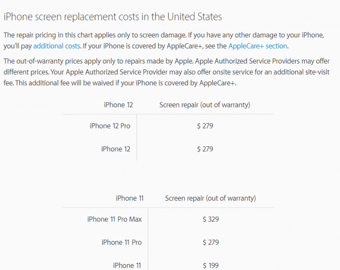 苹果公布iPhone12系列屏幕更换价格