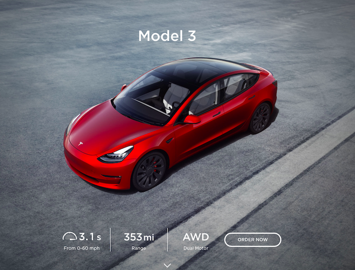 新款Model 3 图片来源：特斯拉官网