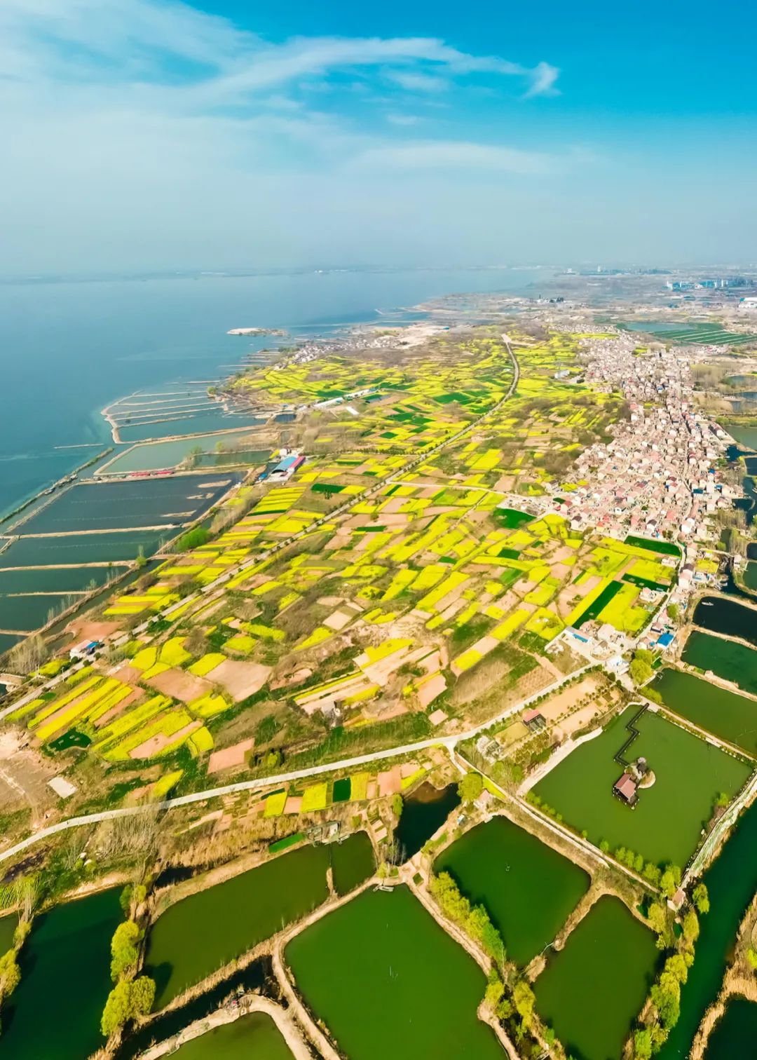 &nbsp;航拍微山湖东岸的微山县马庄村.摄影/王新伟