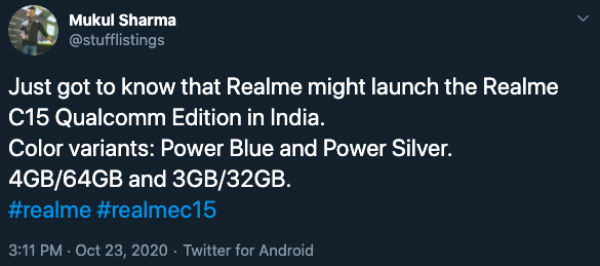 新版本realme C15
