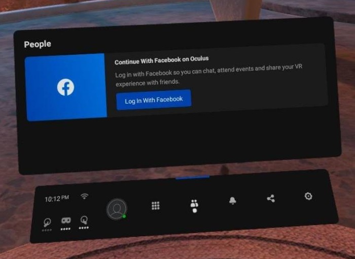 截图表明Oculus Quest 2用户可越过Facebook账号登录FacebookOculus