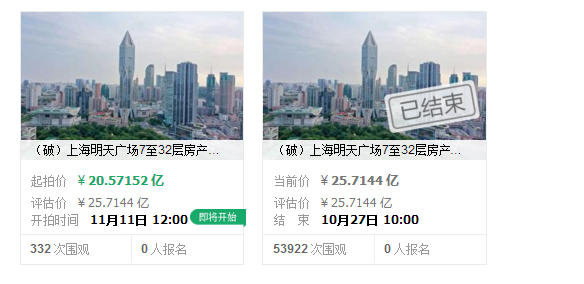 流拍了！这座上海核心地段明天广场“双11”降价5亿再开拍