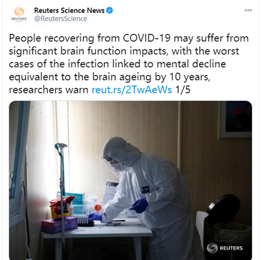 英国发现新冠病毒可能会对感染者大脑造成显著损伤