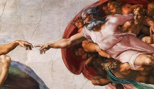 米开朗基罗在奉命为教堂画这副上帝创造亚当的画时,将上帝的斗篷化