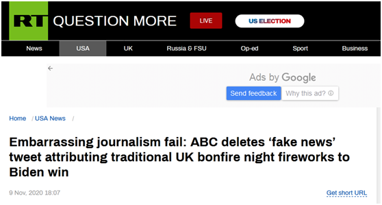 俄媒：美媒太过兴奋 甚至将伦敦焰火表演当成庆祝拜登“胜选”