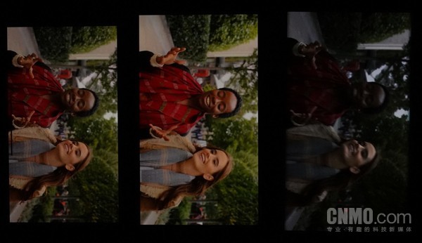 视频亮度，从左到右：iPhone 12 Pro、iPhone 11 Pro Max、一加8 Pro