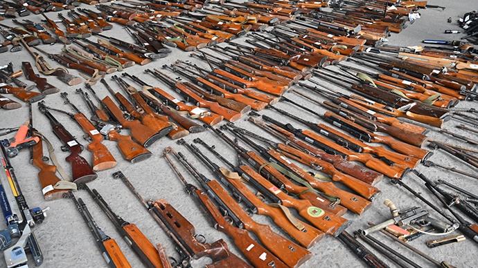 步枪匕首刺刀一批非法枪支管制刀具在沪被集中销毁