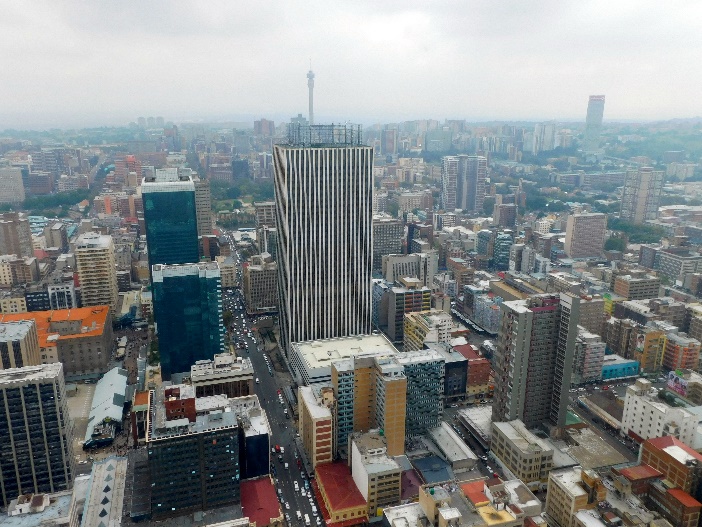 图为南非经济中心约翰内斯堡市中心