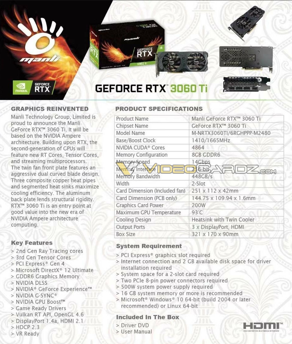 万丽实力偷跑rtx3060ti规格参数全曝光