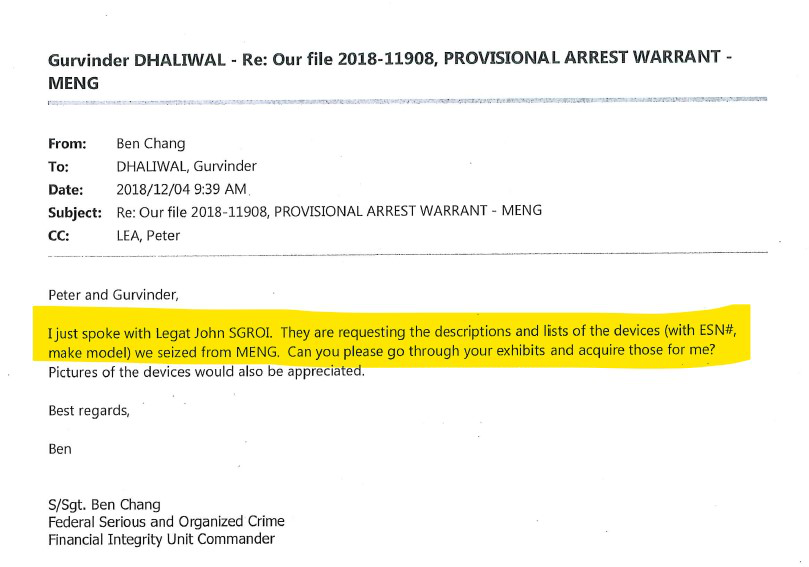△Ben Chang代美方向达利瓦尔索要孟晚舟电子设备信息的邮件