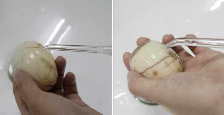 (左:脉冲高压式冲牙器 右:空气动力式冲牙器)