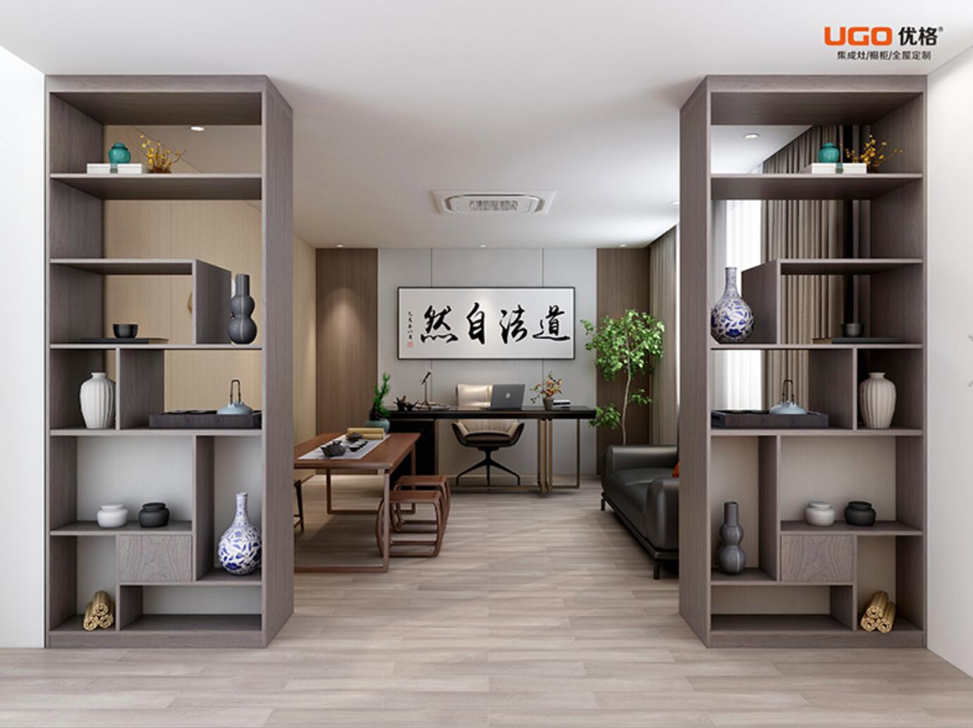 优格全屋定制极美的博古架让办公家装更有韵味