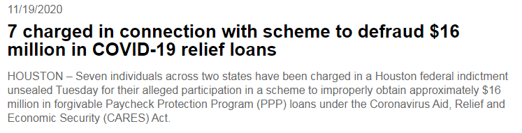 △美国移民和海关执法局官网通报：7人涉嫌诈骗1600万美元的疫情救助贷款