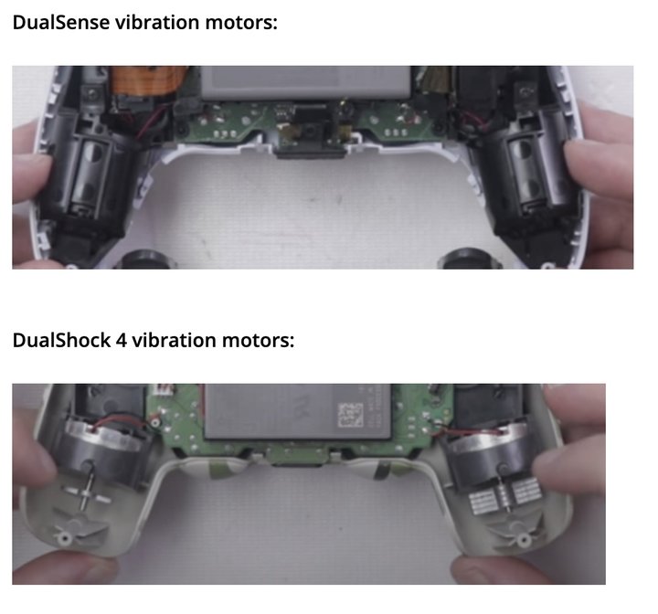 ▲ PS5 手柄采用了两颗全新的线性马达，以取代之前 PS4 手柄中的转子马达。体积更大，能够模拟出的震感也更加细腻。图片来自：TronicsFix
