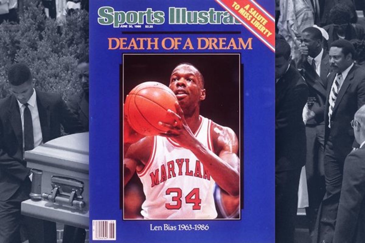 △篮球运动员伦·比亚斯的葬礼于1986年6月23日在马里兰州大学公园举行。（图片来源：美国沙龙网络杂志）