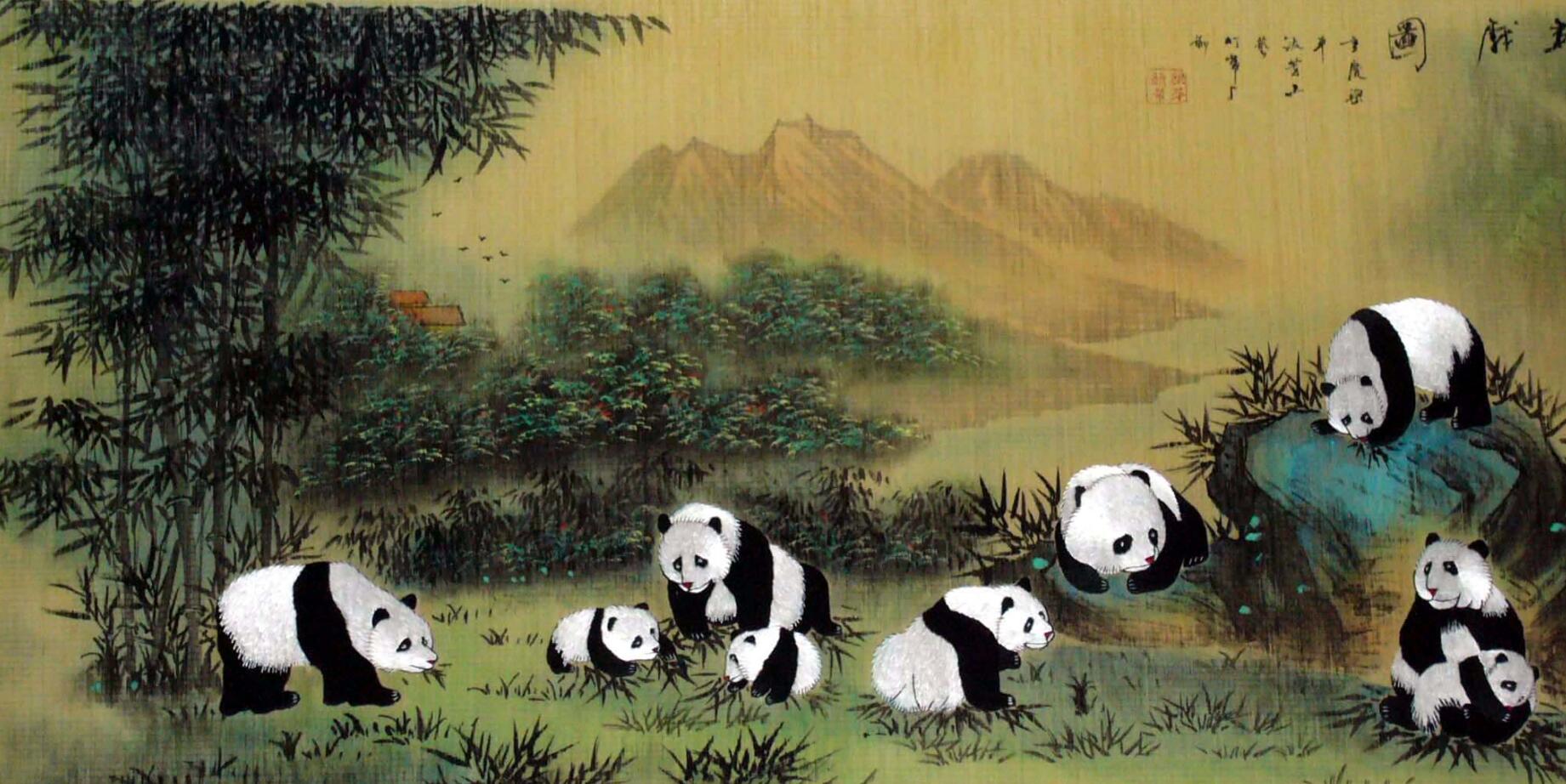 梁平竹帘——熊猫