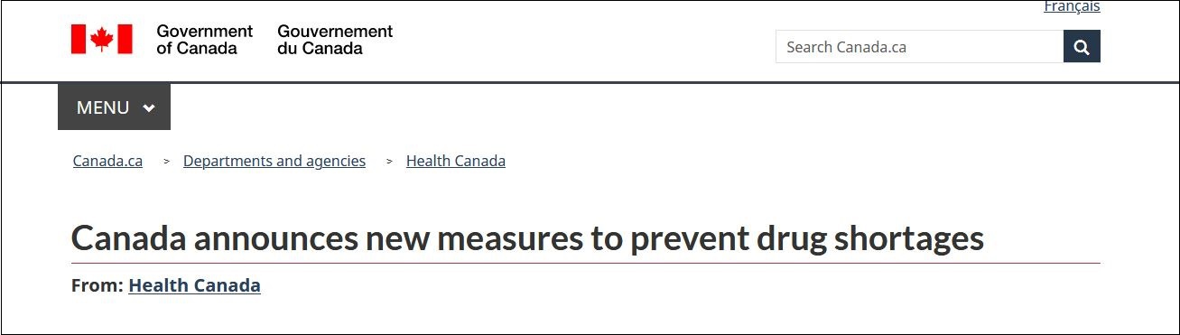 加拿大卫生部11月28日发表声明，称将实施多条新措施，防止药品短缺