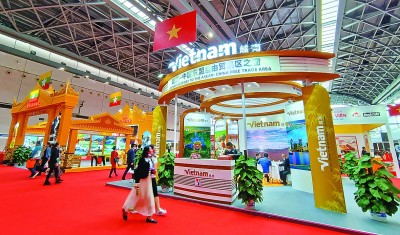 观众从越南-中国东盟自由贸易区之窗展台前走过。本报记者卢重光摄/光明图片