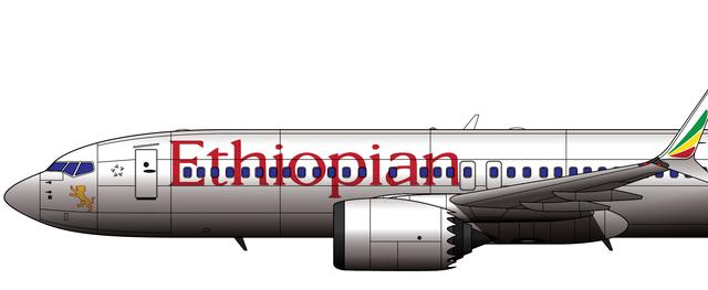 本厂长绘制的埃塞俄比亚航空公司涂装的et-avj号波音737max8客机细节3