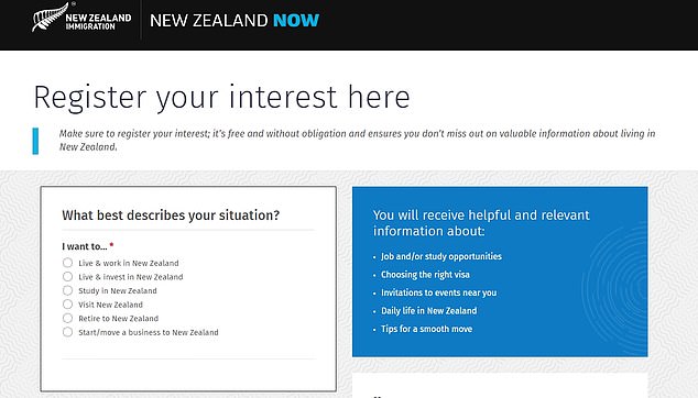  新西兰移民网站页面