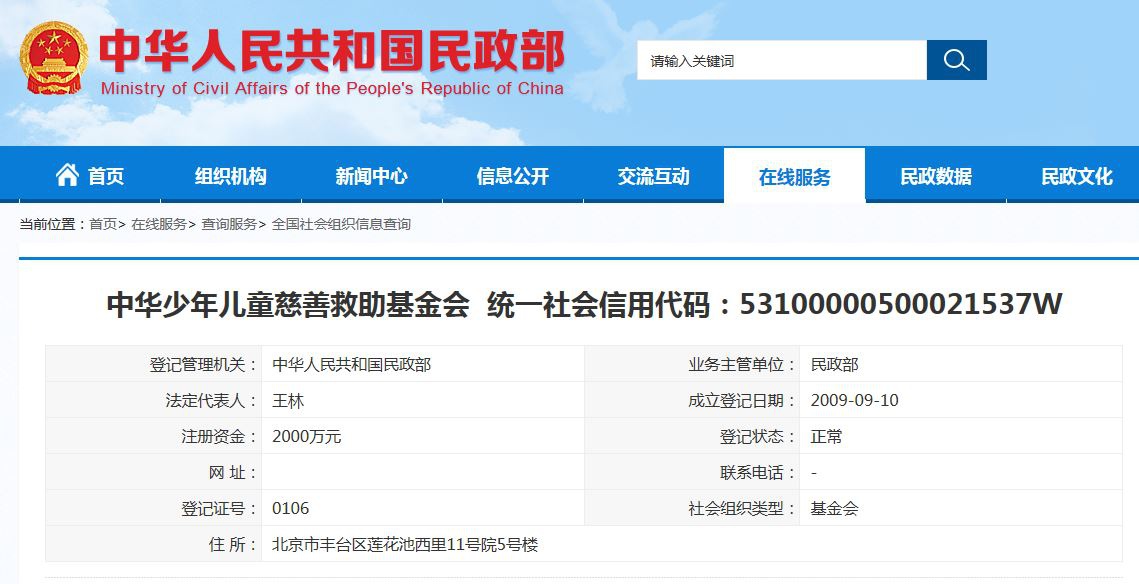 中华儿慈会信息查询 来源:民政部官网